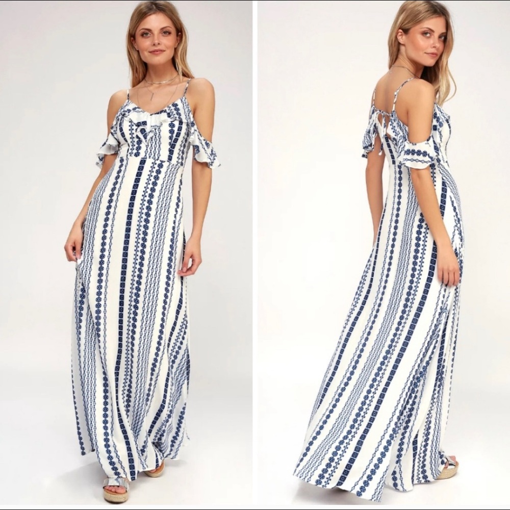 NWT Lulu’s Brescia Blue & White Maxi Dress S